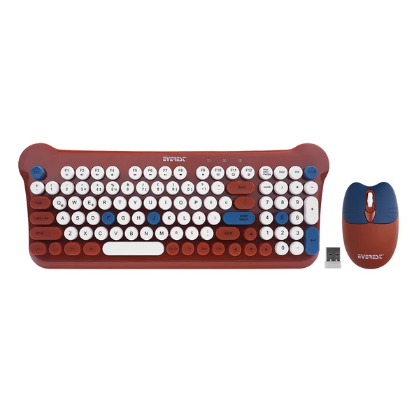 Everest KM-6244 BUNNY Renkli Tuşlu Kahverengi 2.4 ghz + BT Kablosuz Q Multimedia Klavye Mouse Set ürün görseli 1