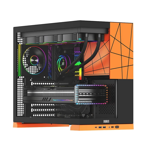 Dragos Prizma 5x Argb Fan Type-C 1000W 80+ Bronze PCIe 5.1 ATX 3.0 ATX Mid Tower Kasa Turuncu ürün görseli 1