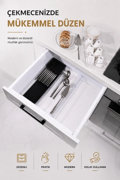 Çekmece İçi Bıçaklık Organizer Bölmeli Mutfak Düzenleyici Siyah S-11029 ürün görseli 1