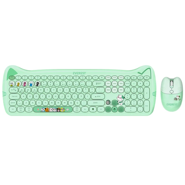 Everest KM-6283 CATTY Renkli Tuşlu Yeşil 2.4 ghz + BT Kablosuz Q Multimedia Klavye Mouse Set ürün görseli 1
