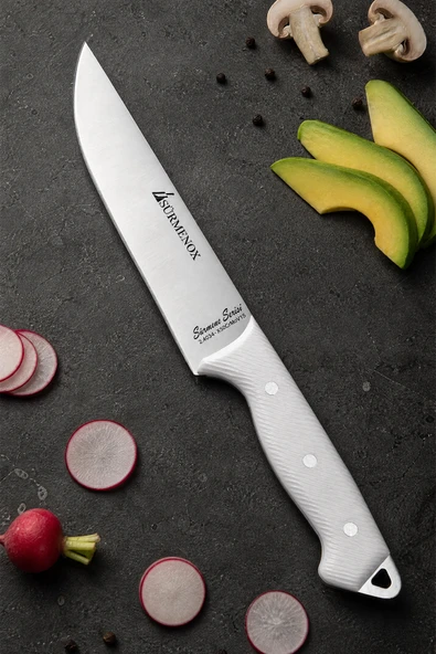 Sürmene Serisi Mutfak Şef Bıçağı Beyaz Verzalit Sap Et Ekmek Sebze Salata Bıçak HDS-160 ürün görseli 1