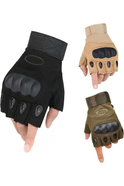 Erkek Tactical Kesik Parmak Eldiven Camel - Resim 5