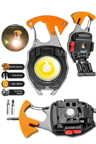 AskerlikPaketi Kamp Feneri Çok Fonksiyonlu Fener Anahtarlık Usb Çakmaklı Cam Kırıcı Kemer Kesici ürün görseli 1