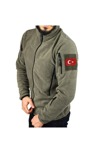 Erkek Haki Yeşil Cep Detaylı Polar Ceket ürün görseli 1