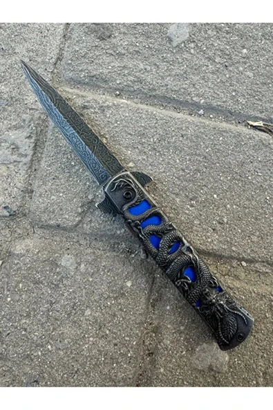 Ejder Kabartmalı Model Çakı Mavi 21cm - Resim 3
