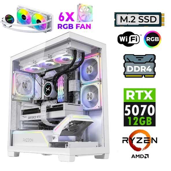 Xaser JETT X20 Ryzen 7 5700X 16GB Ram 1TB M.2 NVMe SSD 12GB RTX5070 Sıvı Soğutmalı Oyuncu Bilgisayarı ürün görseli 1