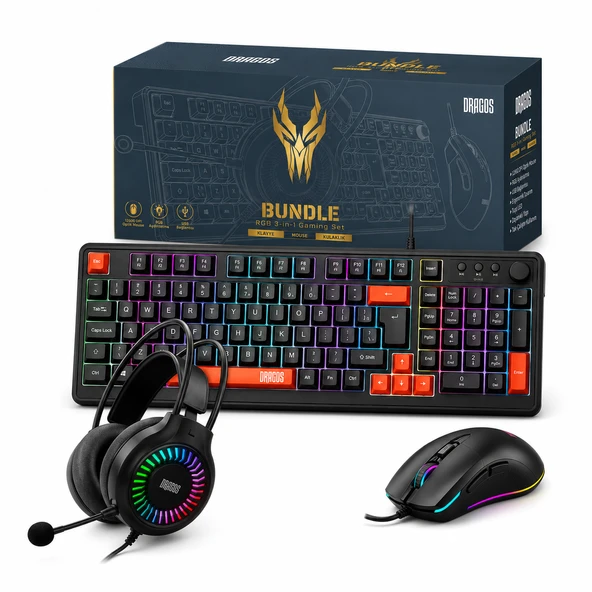 Dragos Bundle RGB Kablolu Oyuncu Klavye Mouse ve Kulaklık Seti ürün görseli 1