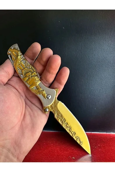 Katlanabilir Gold Kuru Kafa Model Çakı 21 cm - Resim 2