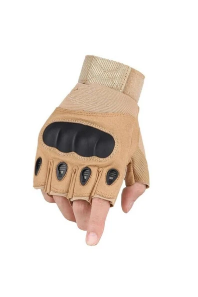 Erkek Tactical Kesik Parmak Eldiven Camel - Resim 3