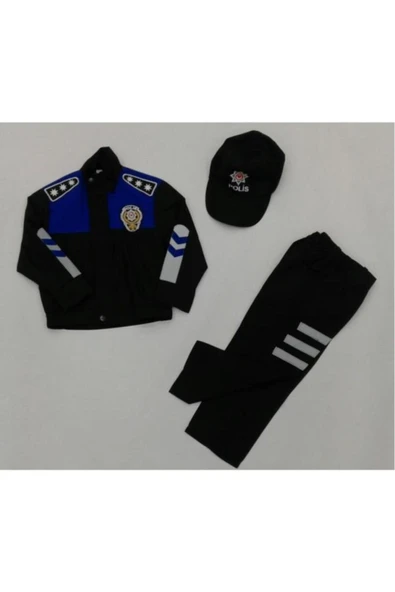 Unisex Çocuk Mavi Siyah Polis Kostümü ürün görseli 1