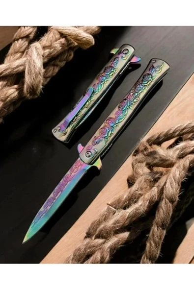 Gökkuşağı Gül Desenli Kamp Çakısı 21 cm ürün görseli 1