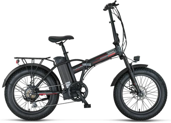 MOSSO LUNARA-RR ELEKTRİKLİ KATLANIR BİSİKLET 420H MD 20 JANT 7 VİTES MAT SİYAH KIRMIZI ürün görseli 1