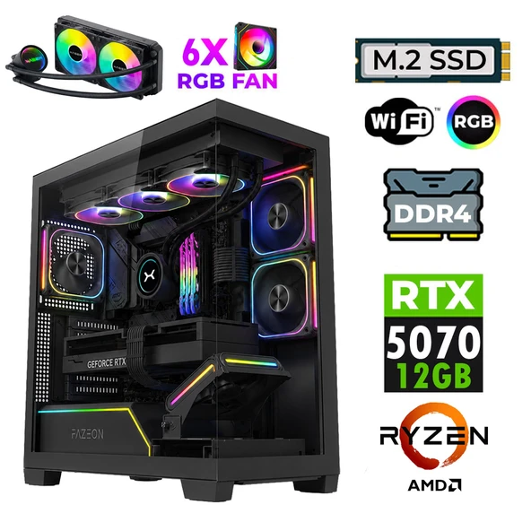 Xaser JETT X10 Ryzen 7 5700X 16GB Ram 1TB M.2 NVMe SSD 12GB RTX5070 Sıvı Soğutmalı Oyuncu Bilgisayarı ürün görseli 1