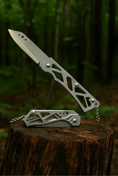 Gümüş Mini Kamp Metal Cep Çakısı Kompakt Ve Şık Mini Bıçak ürün görseli 1