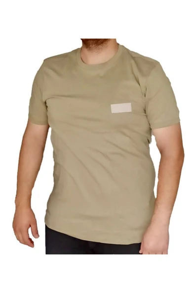 Yeni Tsk Cırtlı T-shirt Bej Kısa Kol Tişört Yeni Tip ürün görseli 1