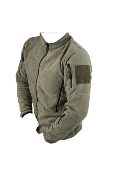 Erkek Haki Yeşil Taktik 5 Cepli Polar Ceket ürün görseli 1