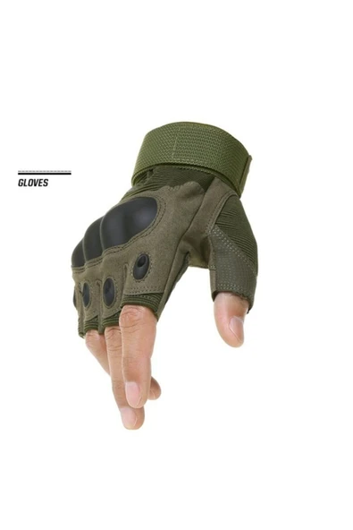 Tactical Askeri Kesik Parmak Kemik Eldiven Operasyon Eldiveni Haki ürün görseli 1