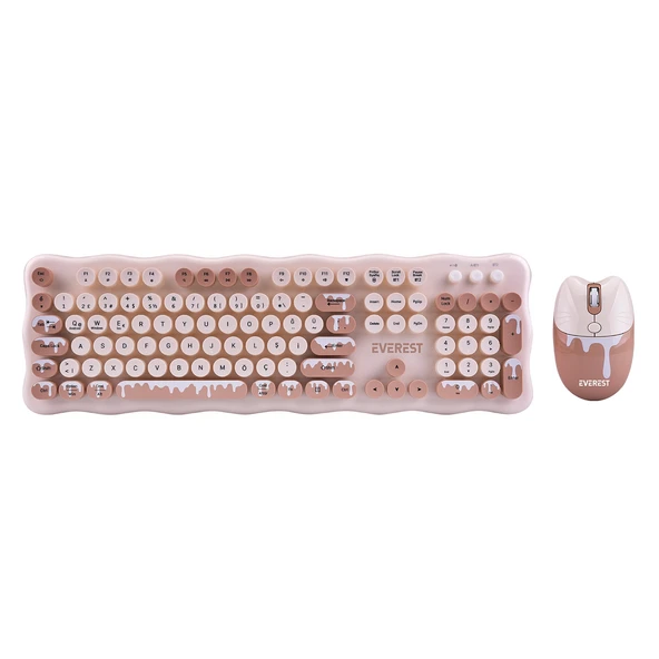Everest KM-6286 Ice Cream Fildişi Kablosuz 2.4 + BT Q Klavye Mouse Set ürün görseli 1