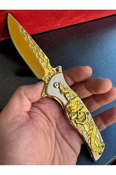 Katlanabilir Gold Kuru Kafa Model Çakı 21 cm ürün görseli 1