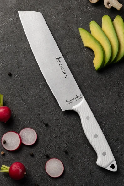 Sürmene Serisi Santoku Mutfak Şef Bıçağı Beyaz Verzalit Sap Et Ekmek Sebze Salata Şef Bıçak HDS-158 ürün görseli 1