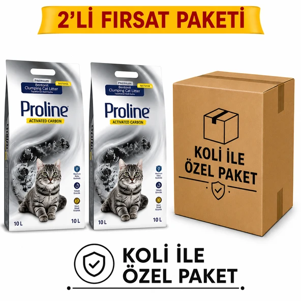 PROLİNE AKTİF KARBON KEDİ KUMU 10 LT*2 ÖZEL KOLİ PAKET ürün görseli 1