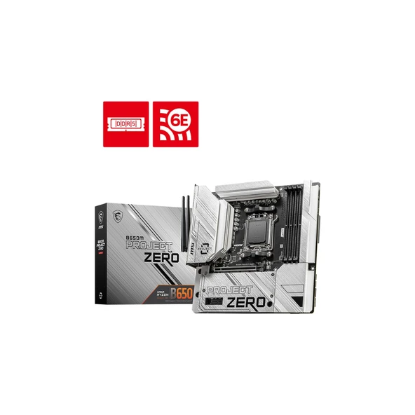 MSI MB B650M PROJECT ZERO AM5 DDR5 7600MHZ(OC) HDMI DP M.2 USB3.2 2.5G LAN WI-FI 6E mATX ürün görseli 1