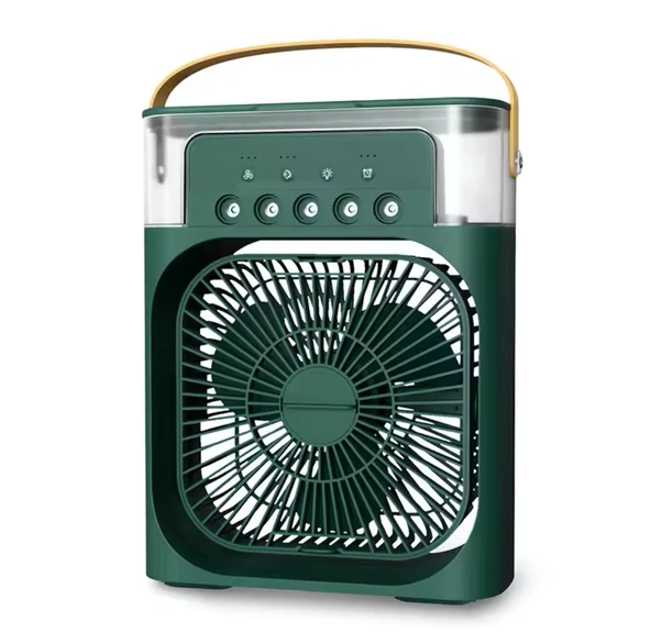 Taşınabilir Işıklı 5 Spreyli Vantilatör Buzlu Buharlı Vantilatör Mini Fan Nemlendirici 600Ml Su Hazneli Yeşil ürün görseli 1
