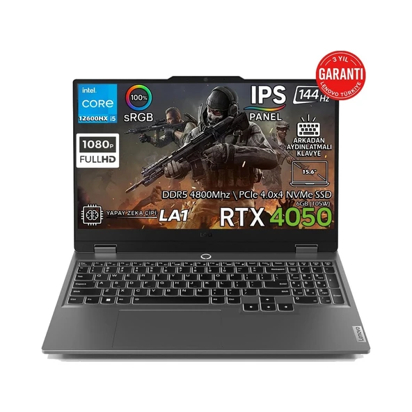 Loq 15IAX9 I5-12600HX 16-Gbddr5 1 Tbssd RTX4050 105W 15.6" Full Hd Freedos 83GS00L8TRAT13 ürün görseli 1