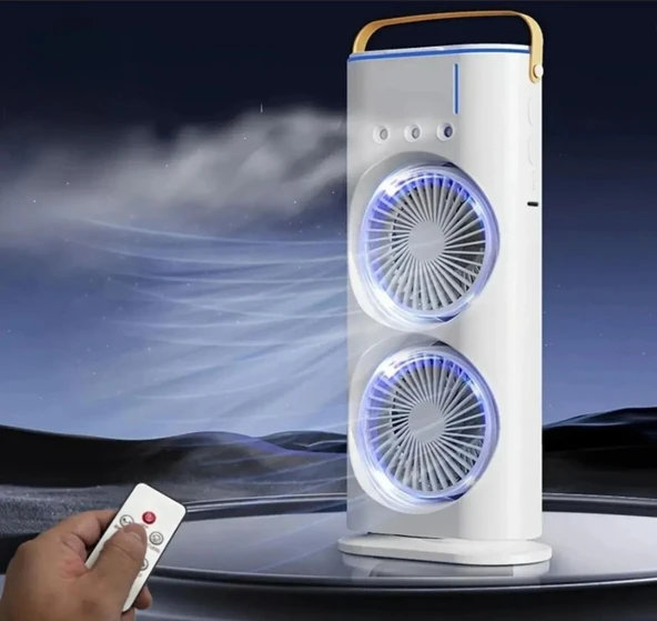 Masaüstü Çift Fanlı Buzlu Vantilatör Led Işıklı Otomatik Salınımlı Taşınabilir Soğutucu Fan Buzlu Klima ürün görseli 1