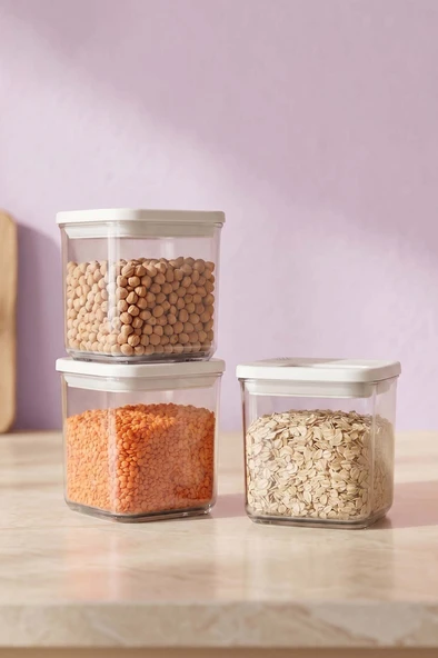 Beyaz Vakumlu Hava Geçirmez 3’lü Saklama Kabı - 700 ml ürün görseli 1