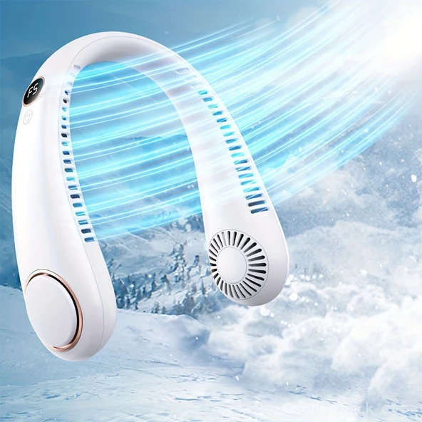 Yeni Nesil Boyun Askılı Giyilebilir Mini Fan 5 Kademeli Dijital Göstergeli Boyun Fanı Soğutucu Vantilatör ürün görseli 1