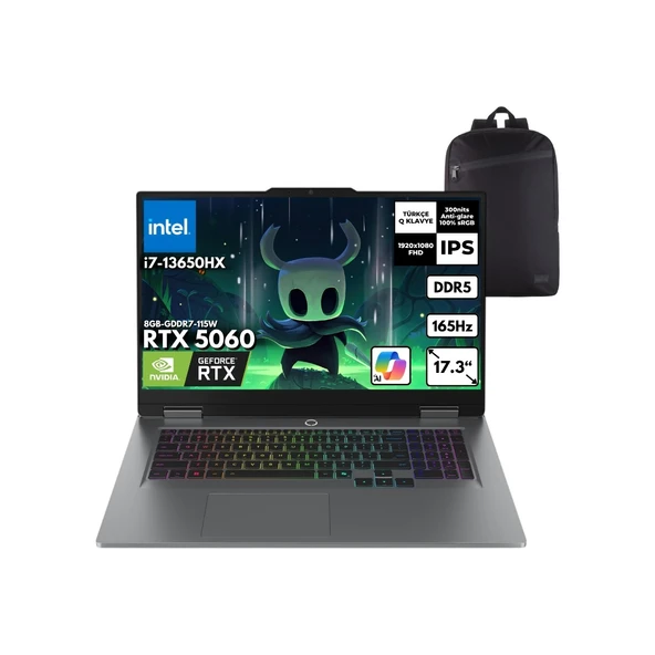 Loq 17IRX10 I7-13650HX 32-Gbddr5 2 Tbssd RTX5060 (8GB-GDDR7-115W) 17.3" IPS 165Hz Freedos + Hmf Sırt Çantası 83JH00CNTRHMF7 ürün görseli 1