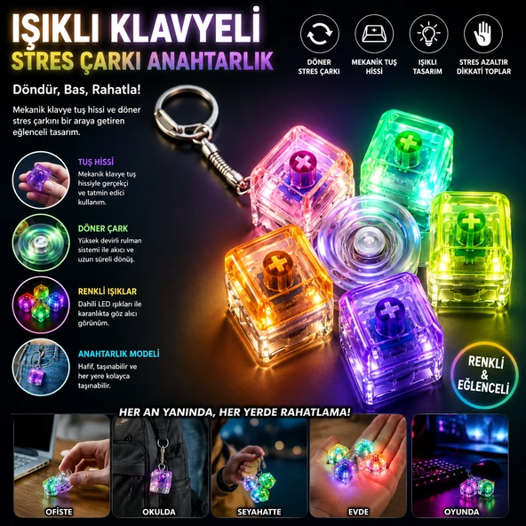 Işıklı Klavyeli Stres Çarkı Anahtarlık ürün görseli 1