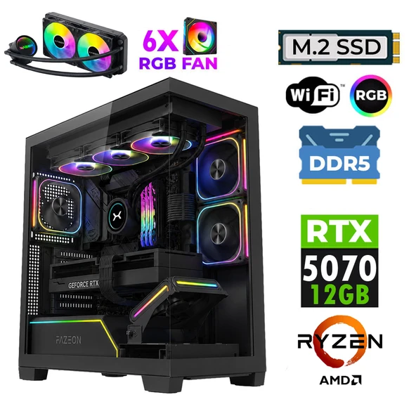 Xaser JETT X50 Ryzen 5 7500F 16GB DDR5 Ram 1TB M.2 NVMe SSD 12GB RTX5070 Sıvı Soğutmalı Oyuncu Bilgisayarı ürün görseli 1