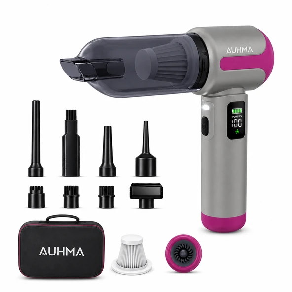 Auhma AHV-30 20.000 Pa Kablosuz Araç Süpürgesi – 100W Güç, Dijital Ekran, LED Fener, Güçlü Süpürge Gri-Mor ürün görseli 1
