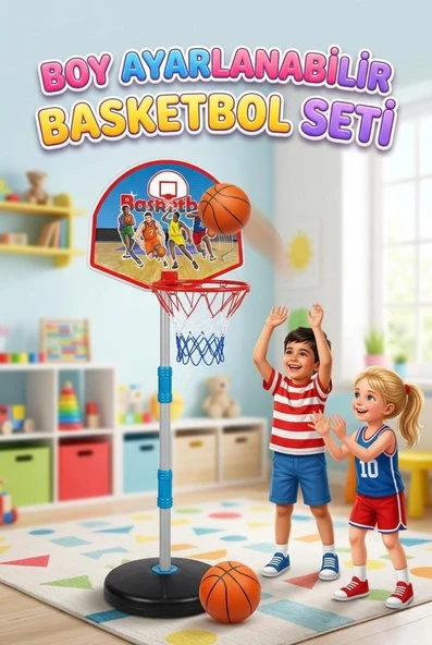 Ayaklı Oyuncak Basketbol Seti Çocuk Basketbol Potası Boy Ayarlanabilir 3 Farklı Boy Seçeneği ürün görseli 1