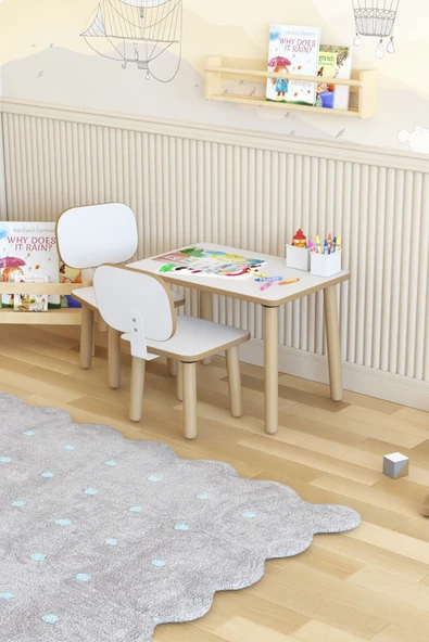 POFİTTO Yaz-sil Yüzey Çocuk Masası-aktivite Masası-çocuk Çalışma Masası Takımı 2 Adet Sandalyeli ürün görseli 1