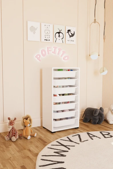 POFİTTO 7 Sepetli Dolap Oyuncak Dolabı Çok Amaçlı Mutfak Kiler Banyo Dolabı Beyaz ürün görseli 1