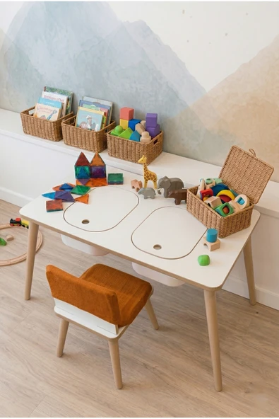 POFİTTO Montessori Çocuk Masası-oyun Masası-aktivite Masası-etkinlik Masası Takımı 1 Turuncu Sandalye ürün görseli 1