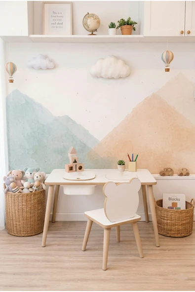 POFİTTO Montessori Çocuk Masası-oyun Masası-aktivite Masası-etkinlik Masası Takımı 1 Panda Sandalye ürün görseli 1