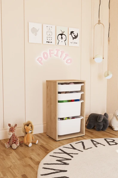 POFİTTO 2 Derin 4 Sepetli Dolap Oyuncak Dolabı Çok Amaçlı Mutfak Kiler Banyo Dolabı Safir Meşe ürün görseli 1