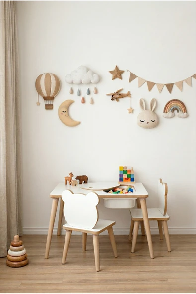 POFİTTO Montessori Çocuk Masası-oyun Masası-aktivite Masası-etkinlik Masası Takımı 2 Panda Sandalye ürün görseli 1