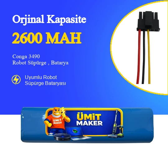 Conga 3490 Robot Süpürge 2600 mAh 14.4 V, Batarya – Orjinal Uyumlu Uzun Ömürlü, Yüksek Performans Pil ürün görseli 1