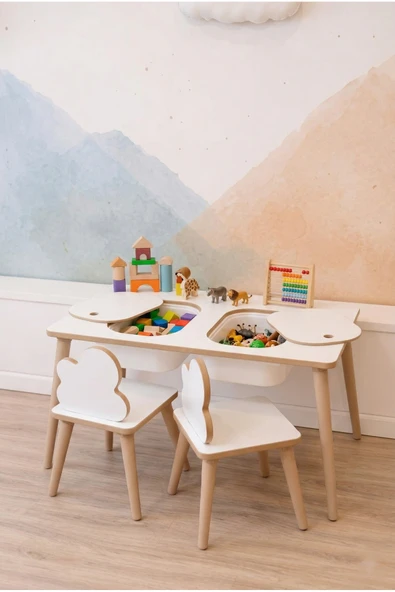 POFİTTO Montessori Çocuk Masası-oyun Masası-aktivite Masası-etkinlik Masası Takımı 2 Bulut Sandalye ürün görseli 1