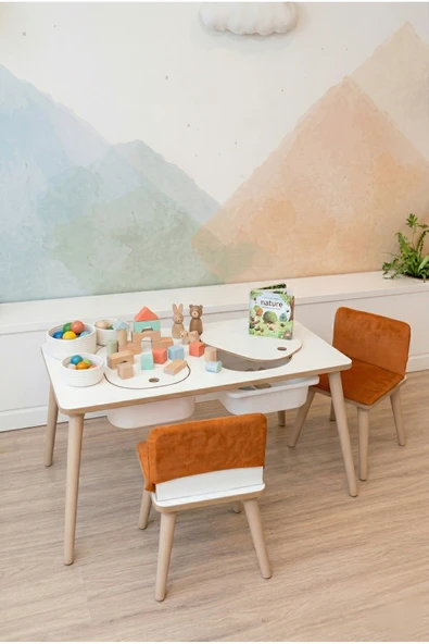 POFİTTO Montessori Çocuk Masası-oyun Masası-aktivite Masası-çalışma Masası-etkinlik Masası 2 Sandalye ürün görseli 1