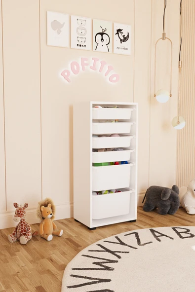 POFİTTO 2 derin 6 Sepetli Dolap Oyuncak Dolabı Çok Amaçlı Mutfak Kiler Banyo Dolabı Beyaz ürün görseli 1