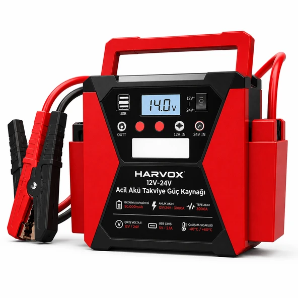 Bagajon Harvox Tır, Kamyon, Minibüs, Otobüs,Araçlar İçin Akü Takviye Cihazı | 12/24 Volt Çift Voltajlı 50.000 Mah Powerbank ürün görseli 1