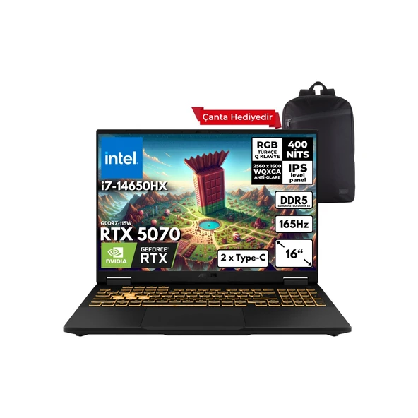 Tuf Gaming F16 I7-14650HX 32-Gbddr5 2 Tbssd RTX5070 (8GB-GDDR7-115W) 16" 2.5k Wqxga 165Hz Windows 11 Home Taşınabilir Bilgisayar + Sırt Çantası FX608JPR-QT002HMF38 ürün görseli 1