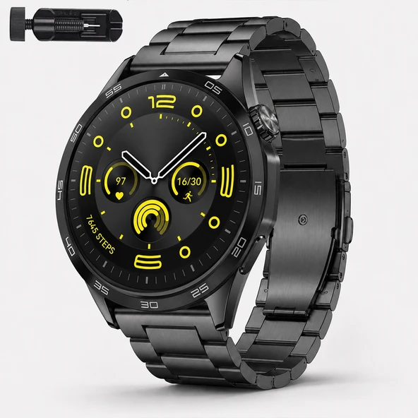 Huawei Watch GT4 46mm İle Uyumlu Katlanır Klipsli Paslanmaz Çelik Saat Kordonu  Siyah ürün görseli 1