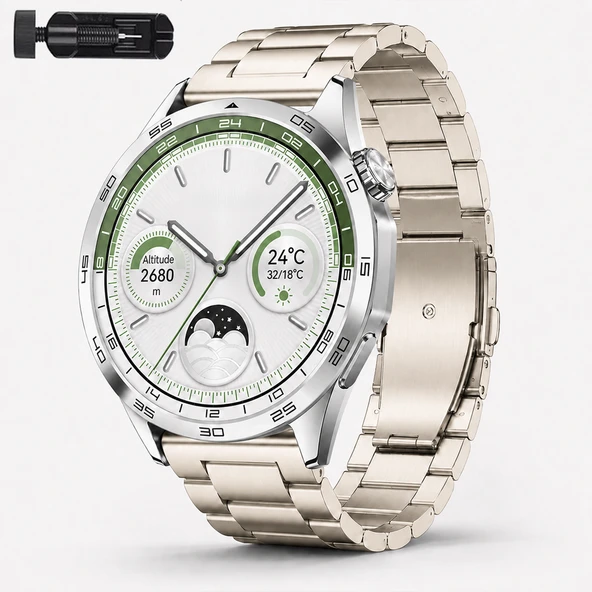 Huawei Watch GT4 46mm İle Uyumlu Katlanır Klipsli Paslanmaz Çelik Saat Kordonu  Starlight ürün görseli 1
